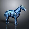 Blue Armored Horse with Saddle and Decorative Gear as Fantasy Creature Model