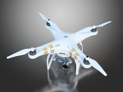 High Quality White Drone With Gold Stripes Four Propellers And Camera 3d model