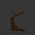 Dry Tree With Twisted Branches Exposed Roots And Textured Trunk On Dark Background 3d model