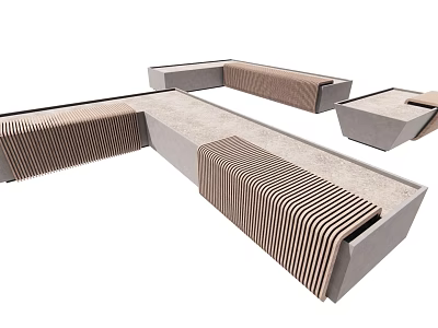 Modern Outdoor Chairs With Concrete Frame And Wooden Slats For Garden Seating 3d model