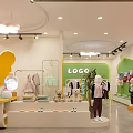 Bright Kids Clothing Store Interior With Fashion Apparel Display Racks And Decorative Lights