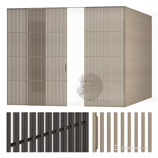Modern Vertical Slat Sliding Doors With Wooden Texture And Multiple Color Choices 3d model 