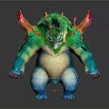 Fantasy Game Movie Monster Character With Green Body Blue Limbs And Red Back Horns