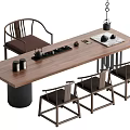 Modern Minimalist Wooden Tea Table With Four Backrest Chairs And Tea Set