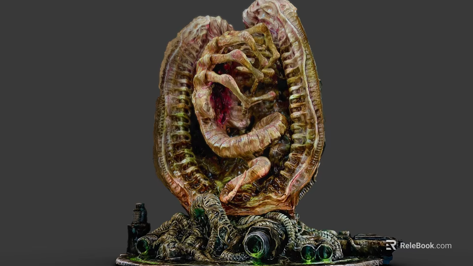 Game Movie Monster Character With Intricate Shell Like Structure and Glowing Green Eyes 3d model 