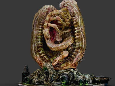 Game Movie Monster Character With Intricate Shell Like Structure and Glowing Green Eyes 3d model
