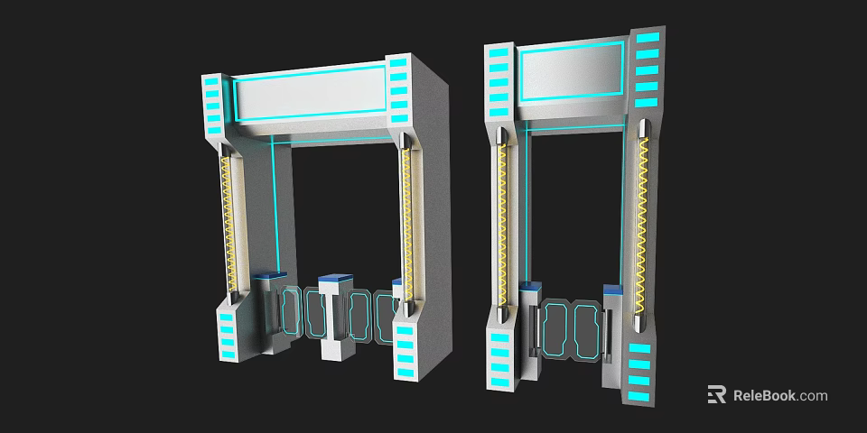 Modern Amusement Park Rides With Gateway Structure Blue Accent Lights And Dual Entrance Design 3d model 