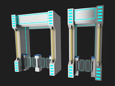 Modern Amusement Park Rides With Gateway Structure Blue Accent Lights And Dual Entrance Design 3d model