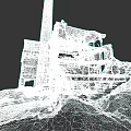 Abandoned Dilapidated Industrial Factory Exterior With RUBBER Chimney Graffiti And Debris