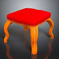 Wooden Stool With Red Padded Seat Curved Legs And Rivet Details Design