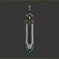 Hero Character And Mythical Creature Holding Ornate Decorative Sword With Gemstone Accents