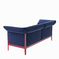 Modern Navy Blue Two Seater Sofa With Red Wooden Frame And Velvet Upholstery