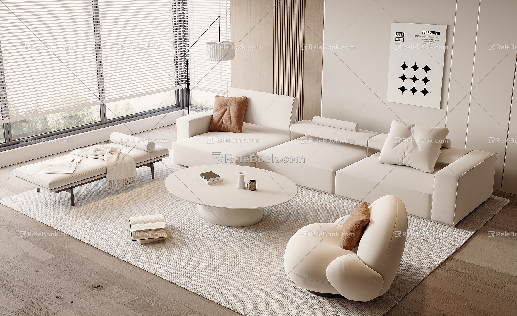 Cream-style Sofa Coffee Table Combination Multi-person Sofa Coffee Table Fruit Plate Sofa Single-person Sofa Leisure Chair Sofa Single-person Sandbag Art Sofa 3d model