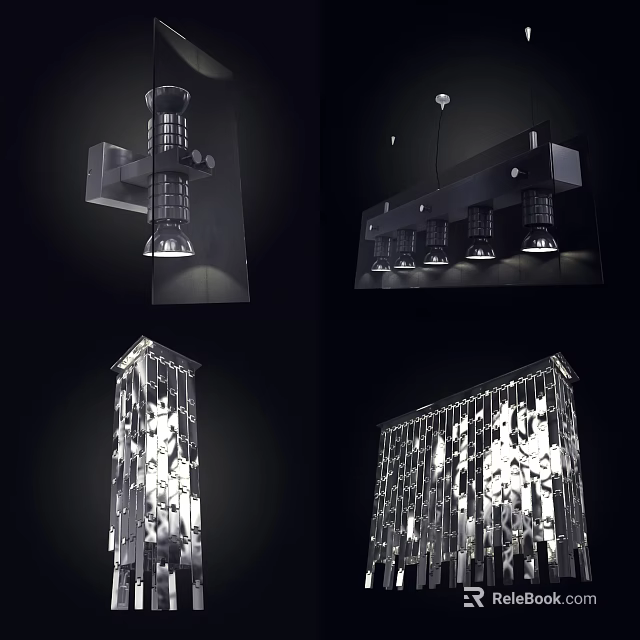 Modern Lighting Combinations Featuring Pendant Lights Wall Sconces And Glass Designs 3d model 