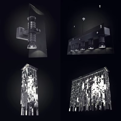 Modern Lighting Combinations Featuring Pendant Lights Wall Sconces And Glass Designs 3d model