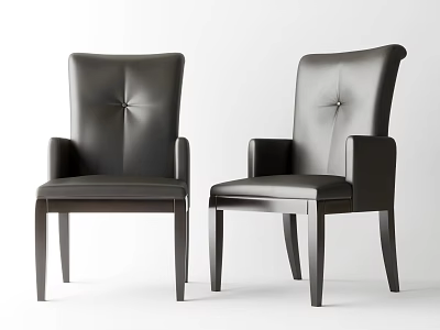 Two Black Leather Tufted Armchairs with Modern Design and Wooden Legs 3d model