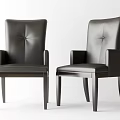 Two Black Leather Tufted Armchairs with Modern Design and Wooden Legs