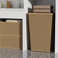 White Open Bathroom Cabinet With Shelves Towel Storage Baskets And Decorative Items