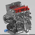 Automotive Engine 3D Model With Red Cylinder Head And Silver Metal Components 3d model