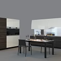 Modern Kitchen Interior Featuring White And Brown Cabinets With Island Counter And Dining Table 3d model