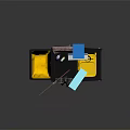 Functional Cleaning Cart With Mop Yellow Bucket Cleaning Supplies And Warning Sign