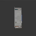 Gray Concrete Industrial Factory Building Exterior With Roof Equipment Blue Orange Awnings And Entrance Stairs