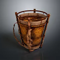 Handcrafted Bamboo Woven Bucket With Metal Frame And Handle For Home Storage