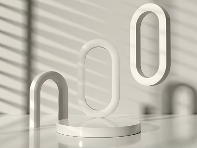 White Arched Display Shelves with Various Heights on White Countertop and Light Shadow Effect 3d model