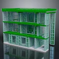 Multi Layer Green Frame Furniture Structure With Window Panels And Shelves 3d model