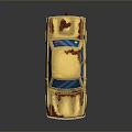 Old Yellow Rusty Car With Blue Windows Blue Wheels And Antenna