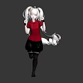 Anime Character With White Twintails Red Top Black Skirt And Mechanical Arm