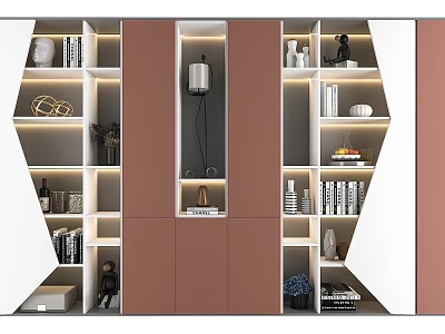 Elegant Modern Bookcase With Multilayer Shelves Books Lamp And Decorative Items 3d model