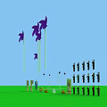 Playground Scene With Purple Windmills Green Turf And Black Figure Decorations