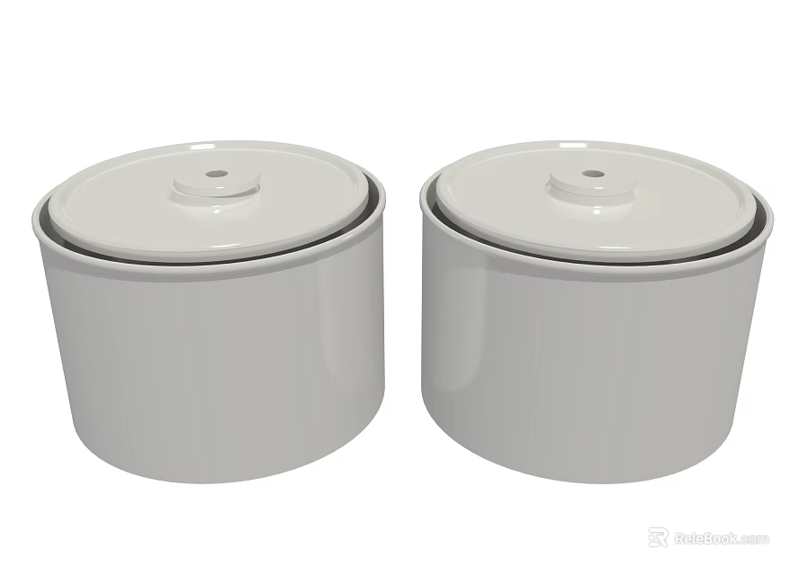 Two White Household Storage Containers With Lids For Kitchen Food Storage 3d model 