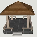 Outdoor Wooden Pavilion Design With Brown Roof Columns Steps And Platform