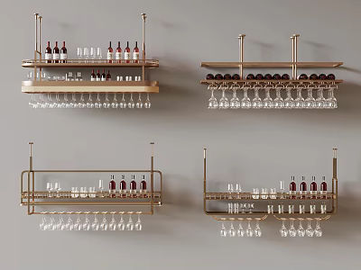 Wall Mounted Metal Wine Racks With Bottles And Glasses For Home Bar Storage 3d model