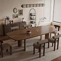 Natural Wooden Dining Table Set With Matching Chairs Pendant Lights And Wall Decorations