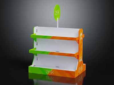 Multi tiered Green And Orange Display Shelf Furniture With Asy Logo For Retail Use 3d model