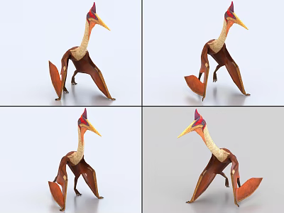 Colorful Dinosaur Model With Red Head Yellow Beak And Orange Wings In Multiple Angles 3d model
