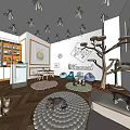 DORMICHONG Pet Play Area With Wall Paintings Cat Tree Pet Beds Shelves And Plants