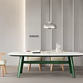 Modern Table And Chair Set With White Top Green Legs Wooden Seats Minimalist Interior