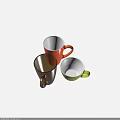 Transparent Brown And Solid Orange Green Mugs With Handles On White Background 3d model