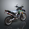 Green Off Road Motorcycle With Large Tires High Handlebars And Exhaust Pipe Design