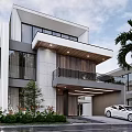 Modern Detached Villa Exterior Design With Large Glass Windows And Wooden Accents