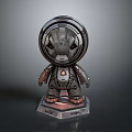 Mechanical Robot Character With Metallic Texture Round Head And Armored Body
