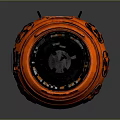 Orange Spherical Device with Black Handles Black Dot Patterns Transparent Window and Futuristic Mechanical Design