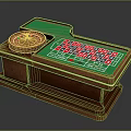Roulette Gaming Table with Green Surface Red and Black Number Grid and Wooden Frame Design