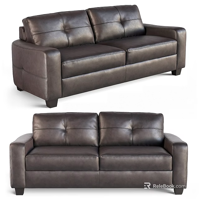 Modern Black Leather Two Seater Sofa With Comfortable Cushions And Sturdy Frame 3d model