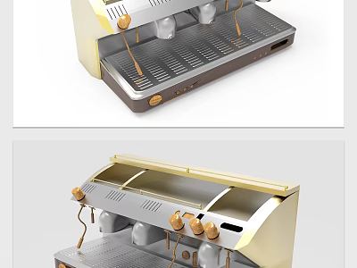 Modern Kitchen Appliance Espresso Machine With Gold Silver Finish And Stainless Steel Design 3d model