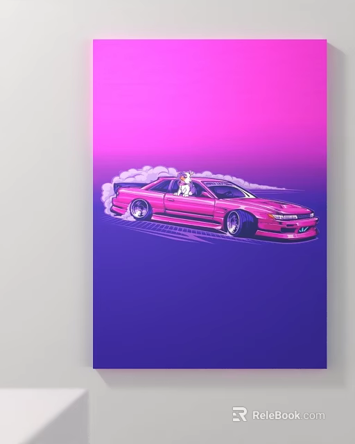 Pink Sports Car With Person Seated On Gradient Pink To Purple Background 3d model 
